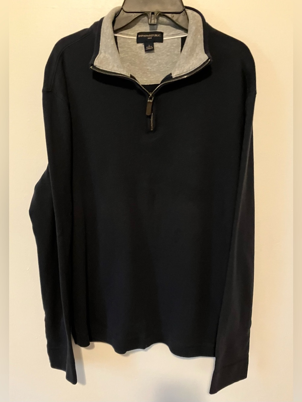 Banana Republic  Factory Navy Quarter-Zip Sweater with Light Gray Contrast Colla